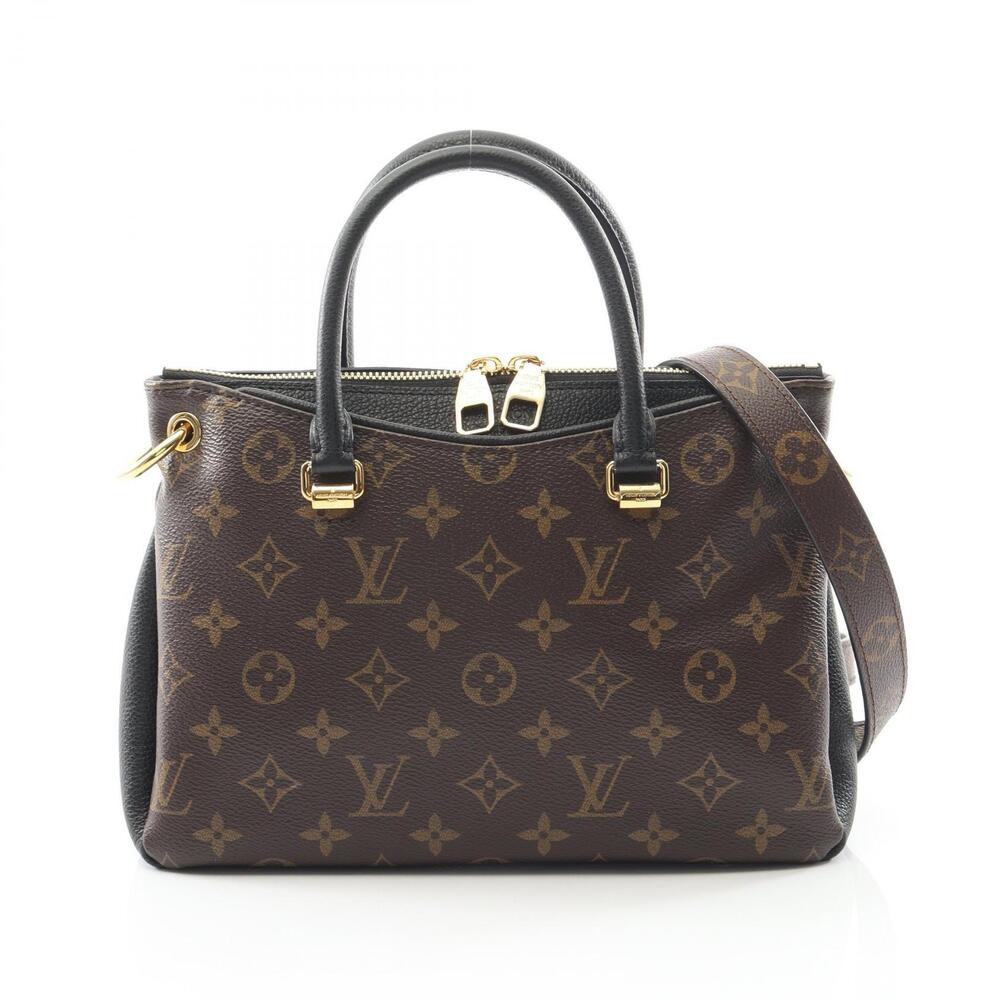 Louis Vuitton Pallas Handbag Canvas Leather Monogram Brown Black